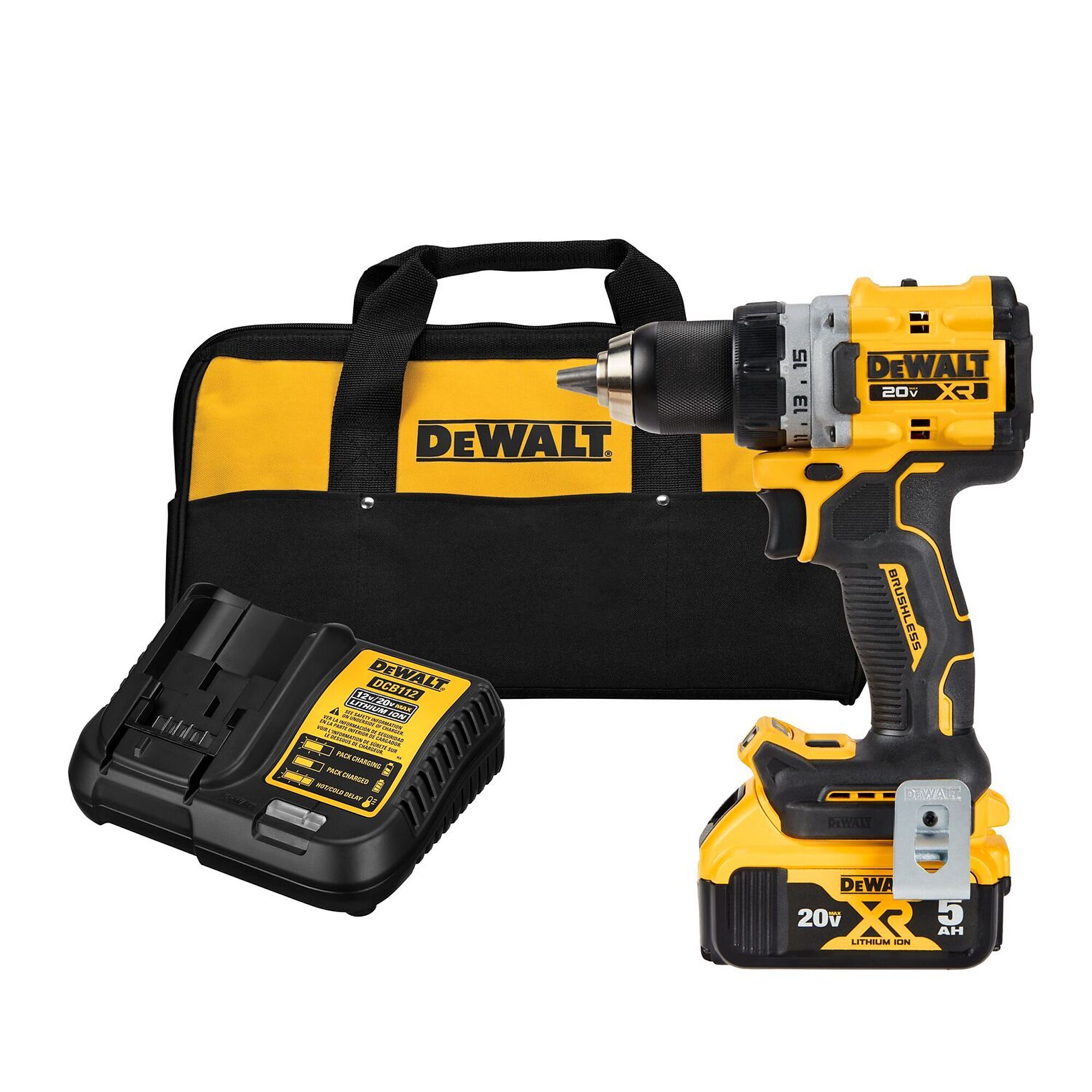 DEWALT, 20V XR Compact Drill/Drive Kit, Chuck Size 1/2 in, Max. Speed 2000 rpm, Model# DCD800P1